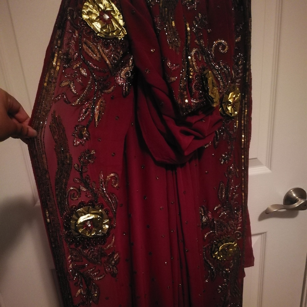 Gorgeous plum sari with floral embellishments